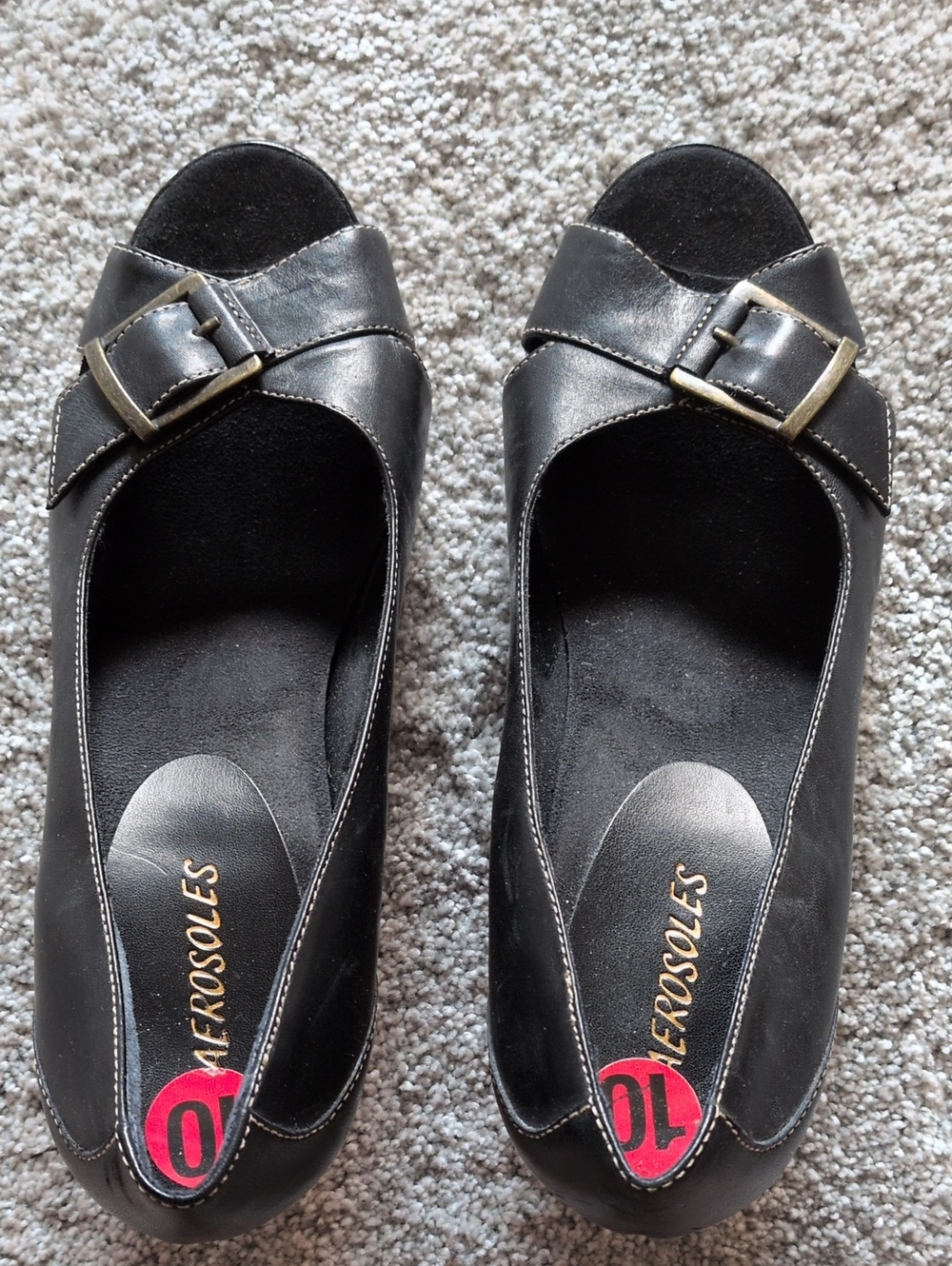 NWT Aerosoles Black Wedge Peep Toe Shoes Size 10